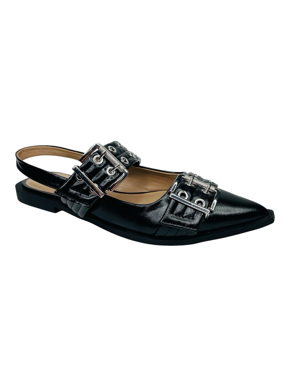 Mix No. 6 Sybel Black Pointed Toe Punk-Inspired Slingback Ballerina Flats Sz11